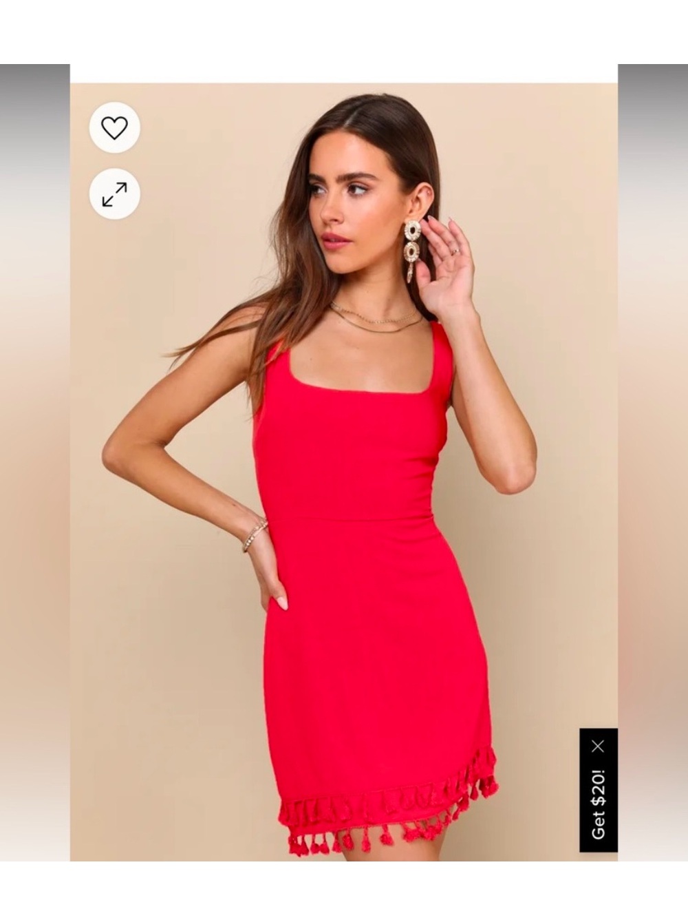 Lulu's Vibrant Red Tassel-Hem Square Neck Mini Dress